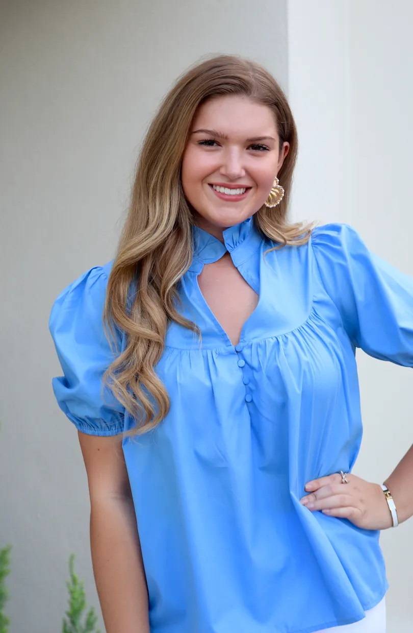 Marcie Button Top | Citadel Blue