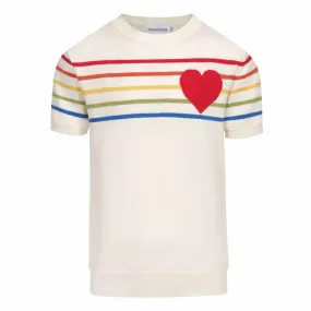 Men's white striped heart knit T-shirt