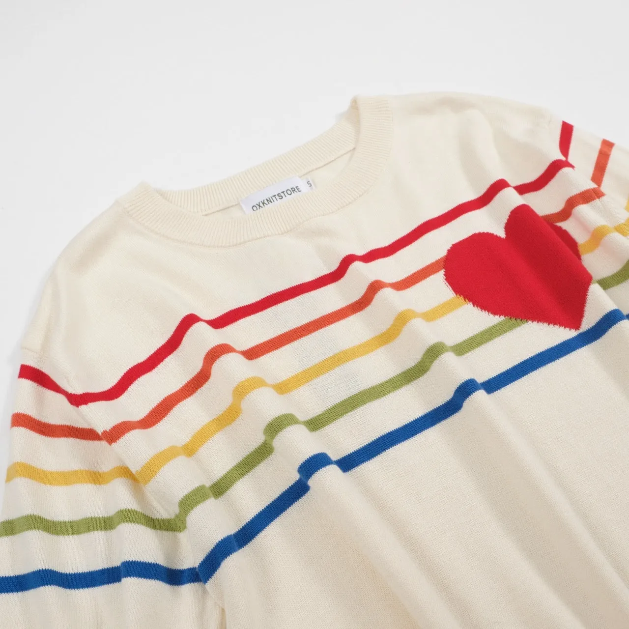 Men's white striped heart knit T-shirt