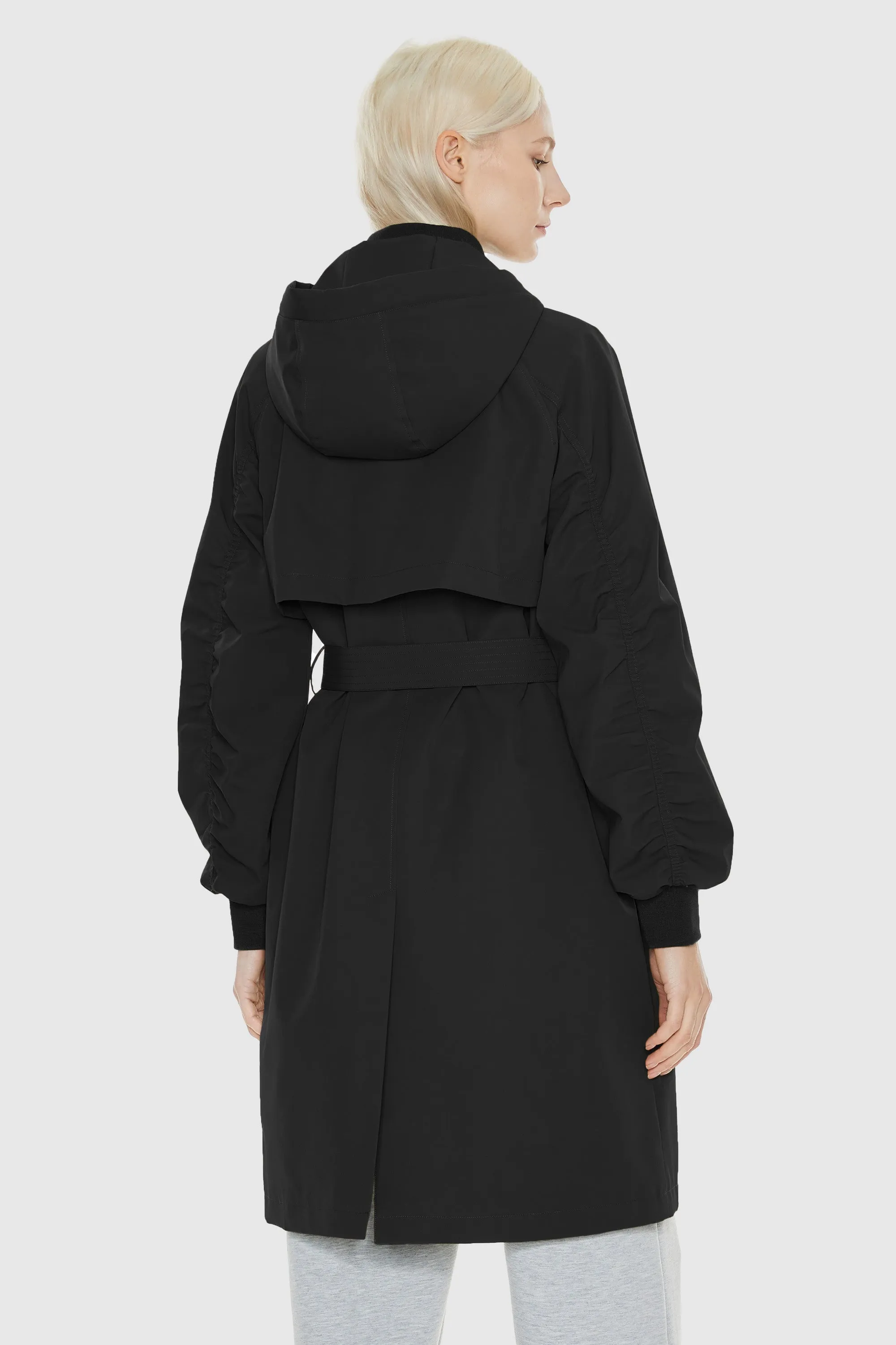 Mid-Length Hooded Belted Trench Coat