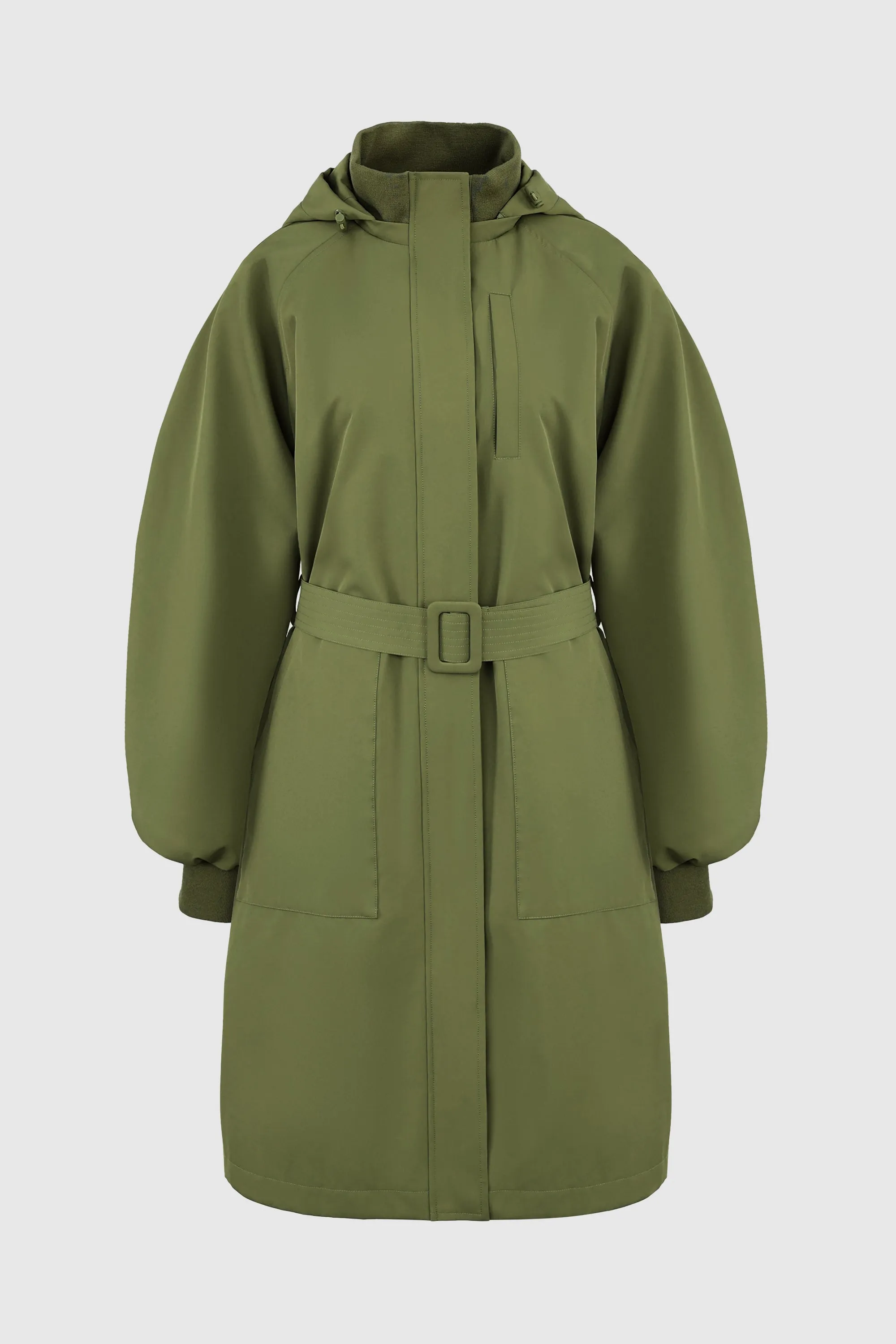 Mid-Length Hooded Belted Trench Coat