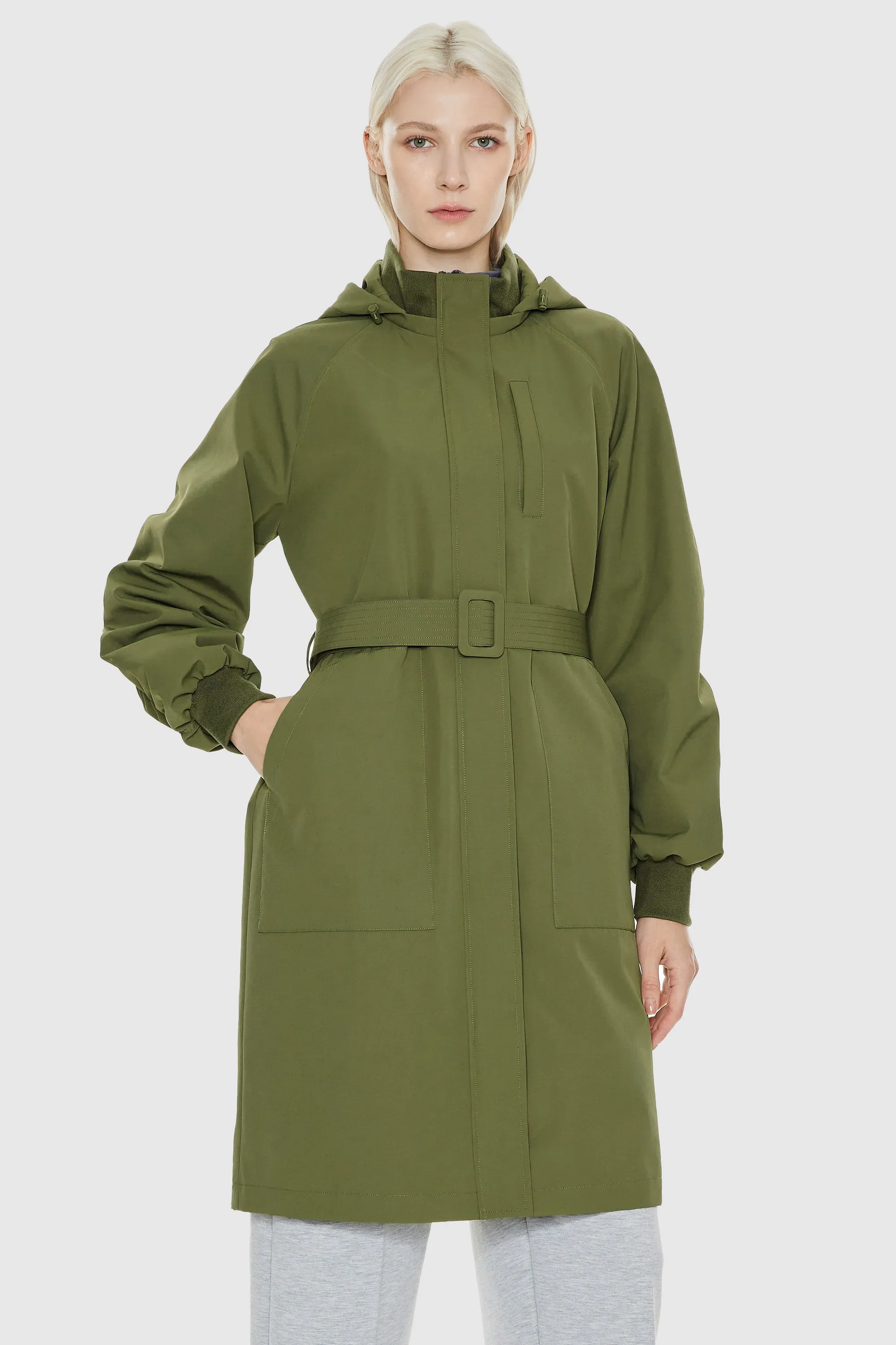 Mid-Length Hooded Belted Trench Coat