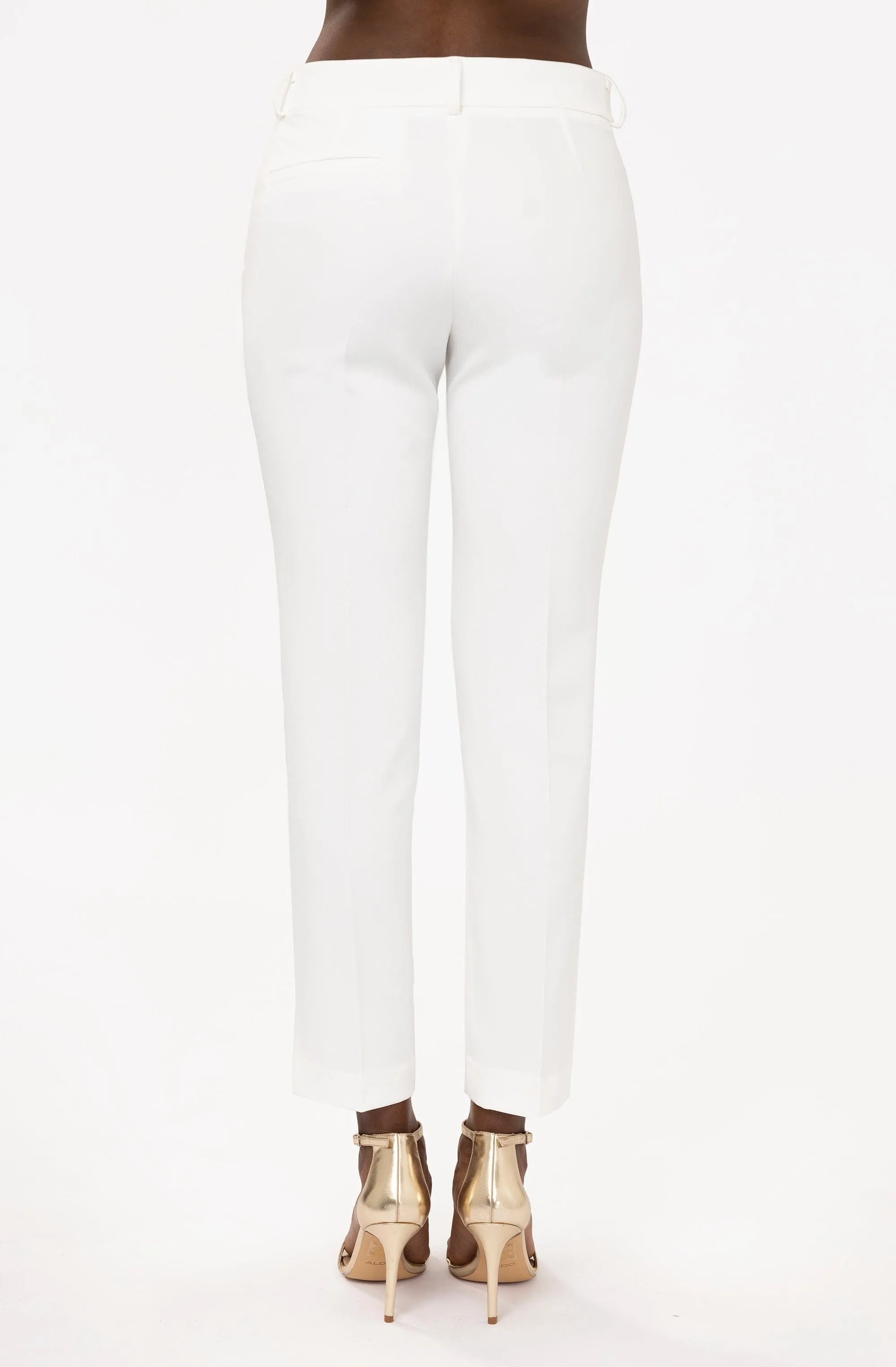 Mid Rise Straight Leg Pants With Side Slit