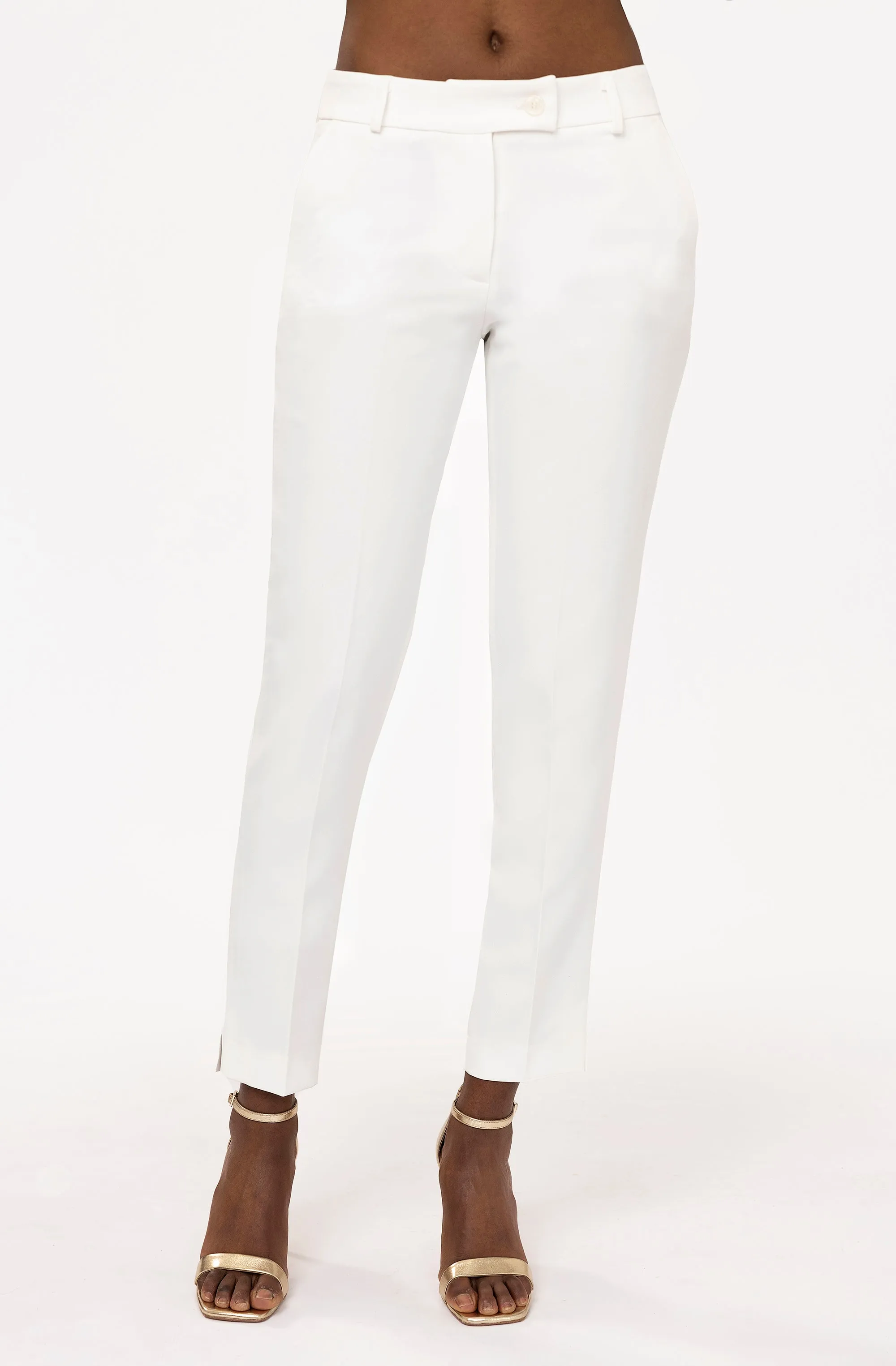 Mid Rise Straight Leg Pants With Side Slit