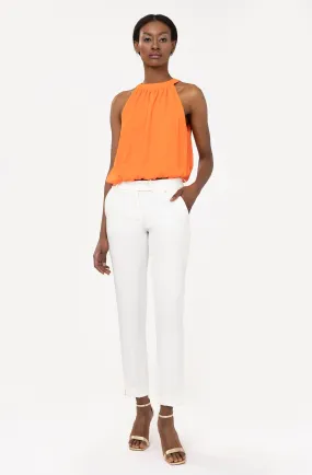 Mid Rise Straight Leg Pants With Side Slit