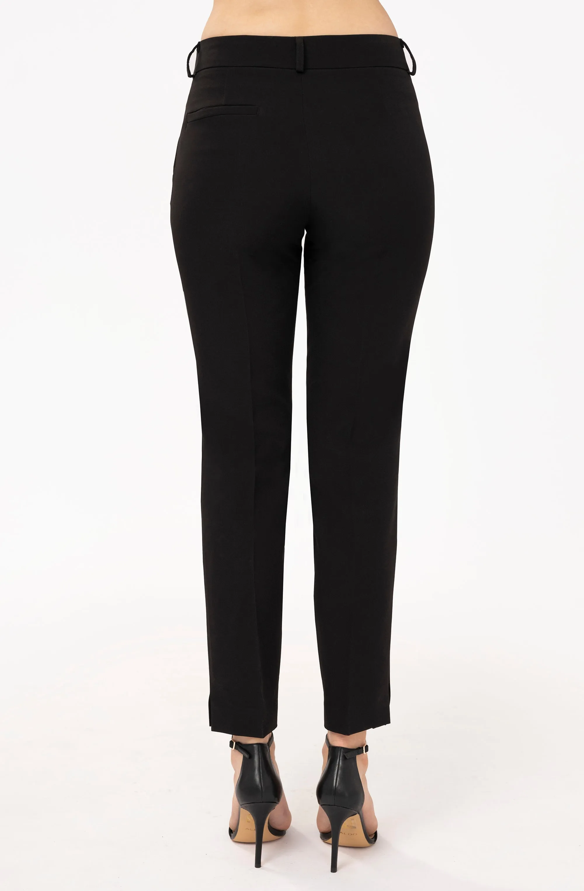 Mid Rise Straight Leg Pants With Side Slit