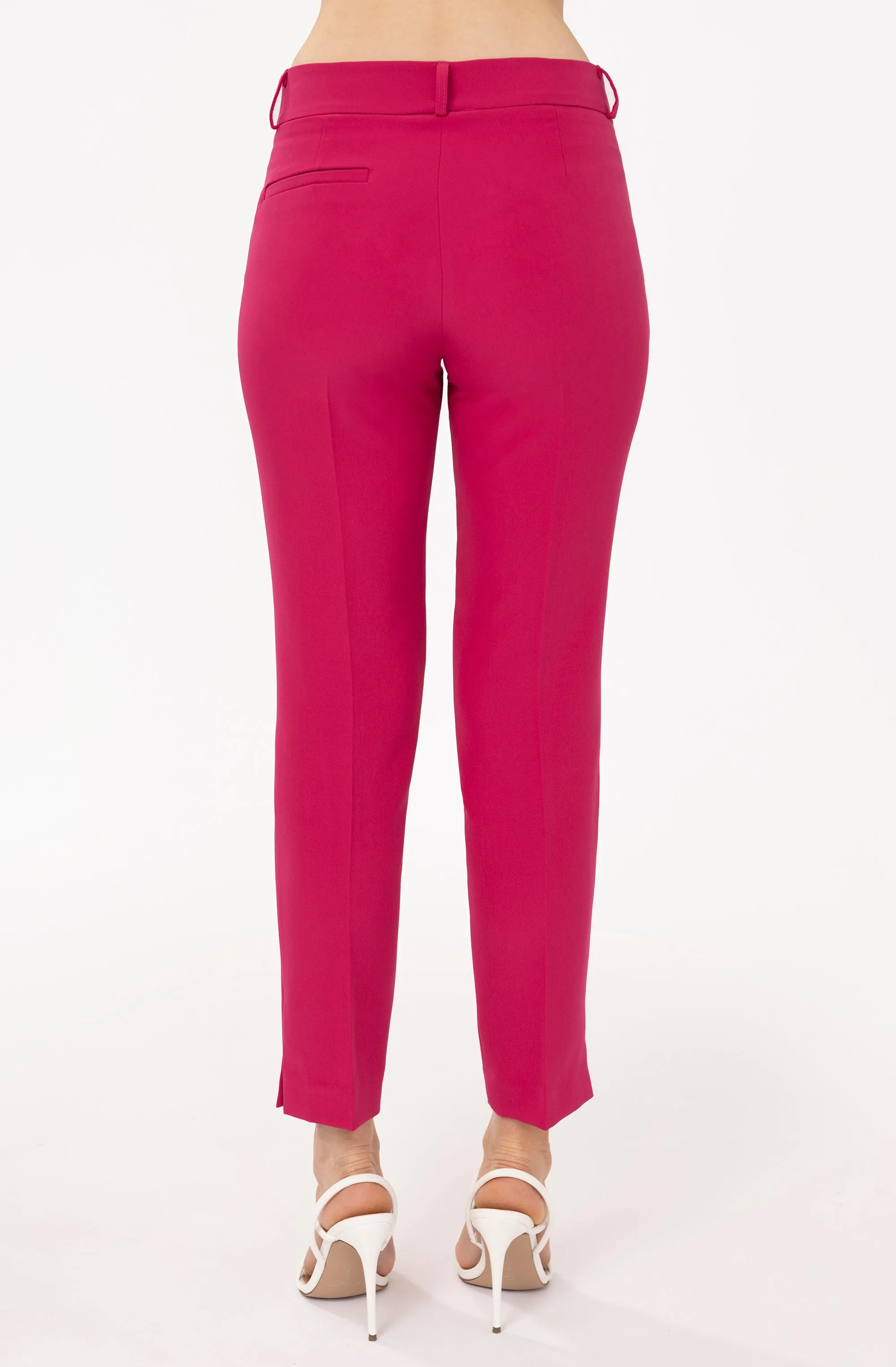 Mid Rise Straight Leg Pants With Side Slit