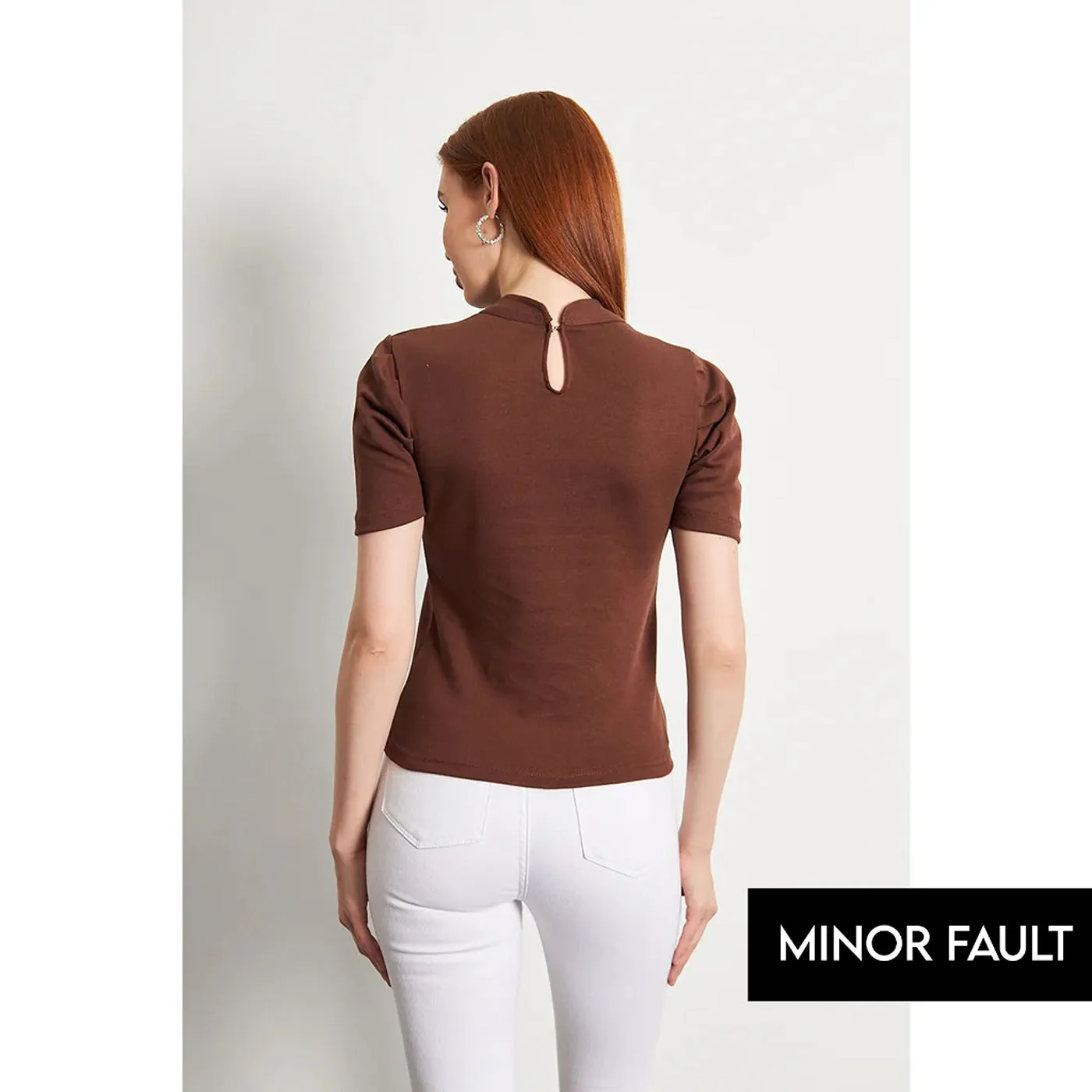 (Minor Fault) Brown Puff Sleeves Knit Top