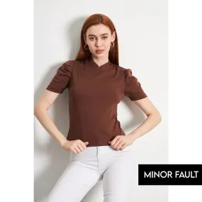 (Minor Fault) Brown Puff Sleeves Knit Top