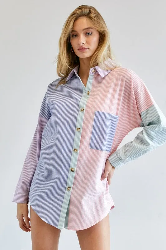 Multi Color Striped Button Down Shirt