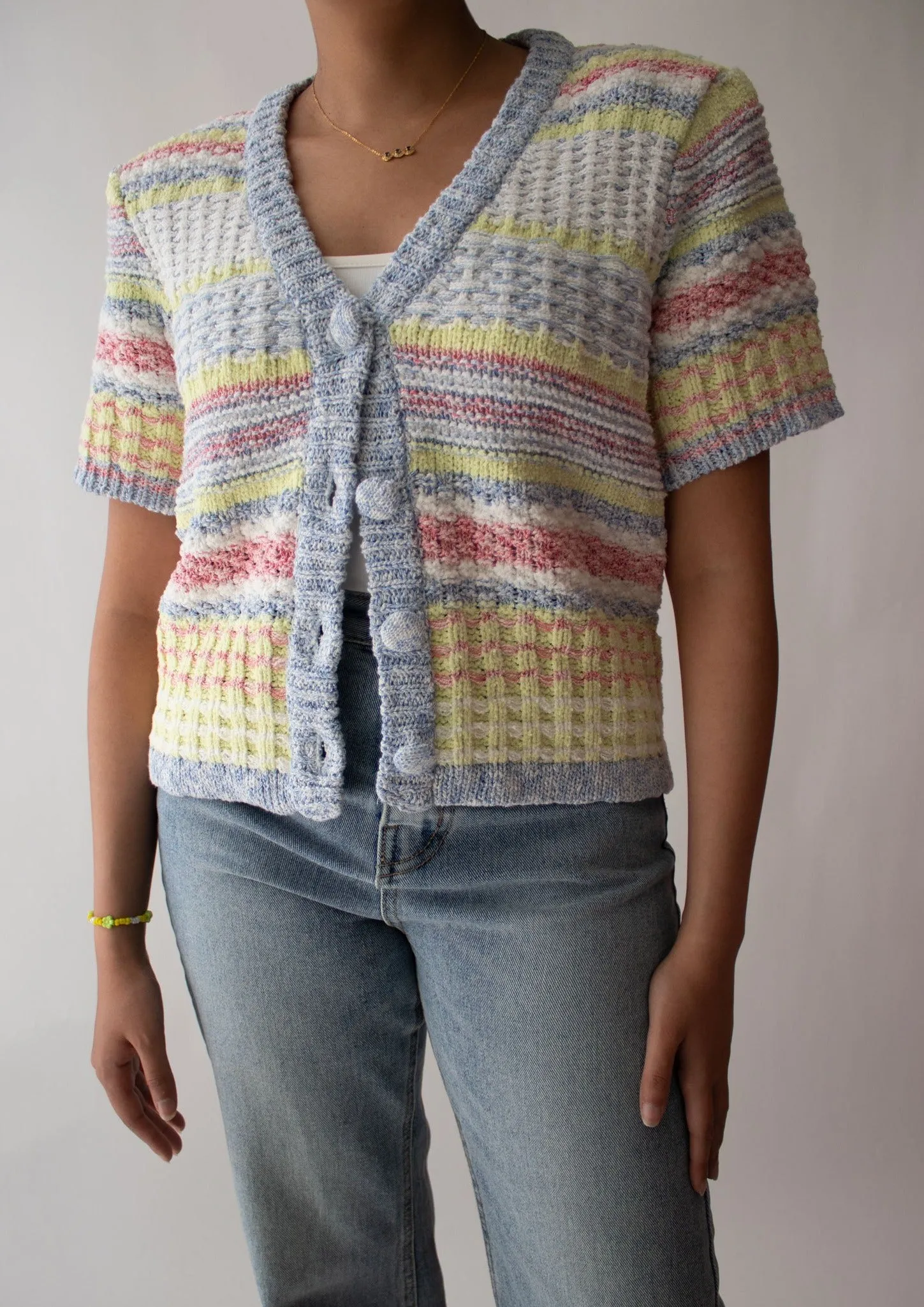 Padded Shoulder Knit Cardigan - Multicolor