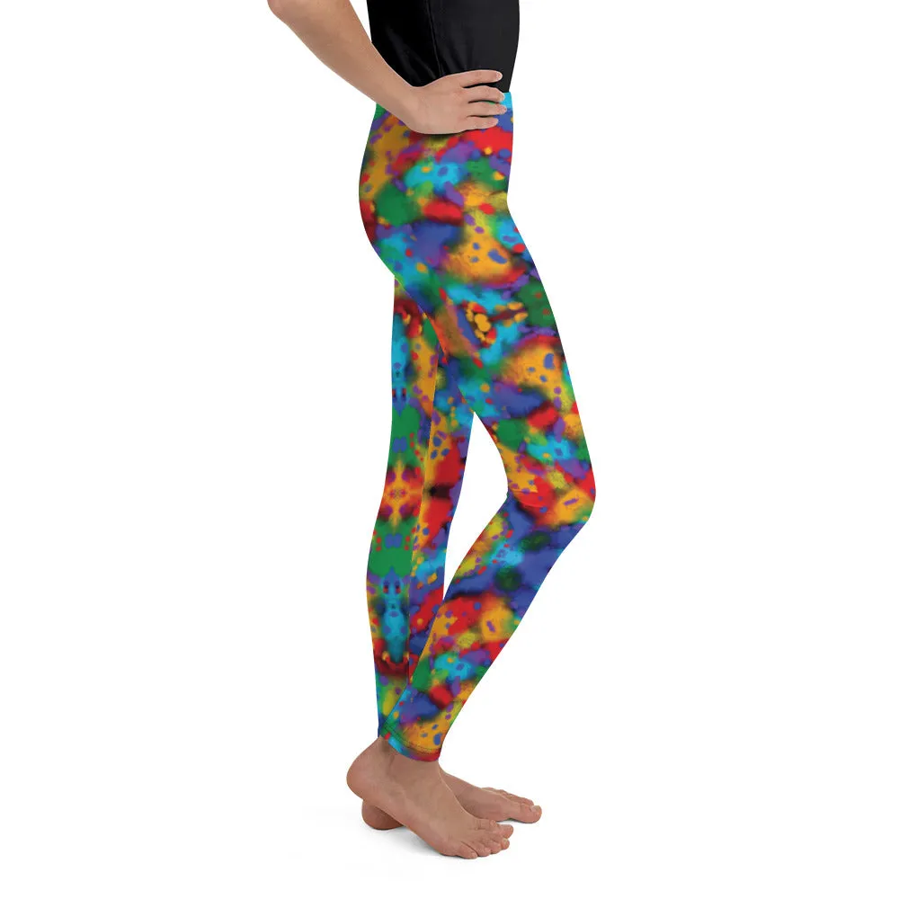 Painted Rainbow Kaleidoscope Youth Leggings,Girls and Boys Matching Family Outfits