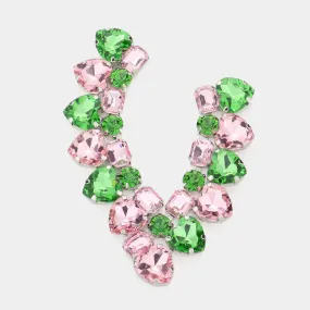 Pink and Green Heart CZ Evening Earrings-M H W ACCESSORIES