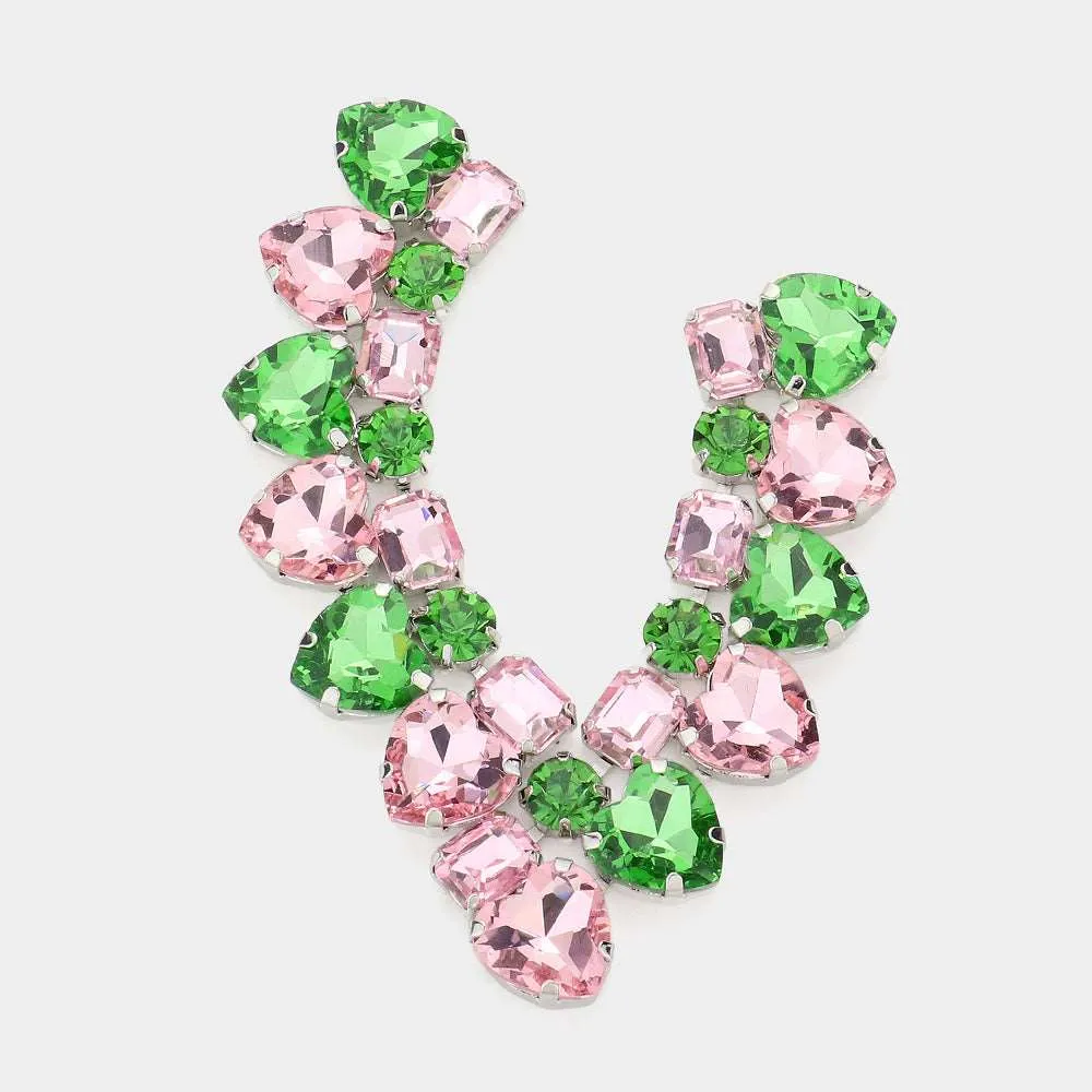 Pink and Green Heart CZ Evening Earrings-M H W ACCESSORIES