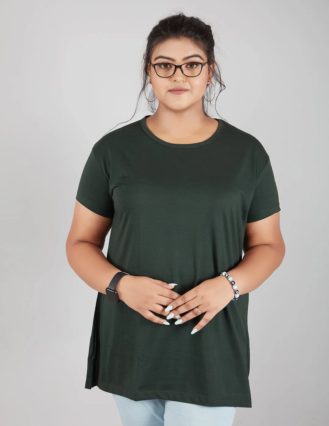 Plus Size Plain Cotton T-Shirts For Women Pack of 2 (Navy Blue & Bottle Green)