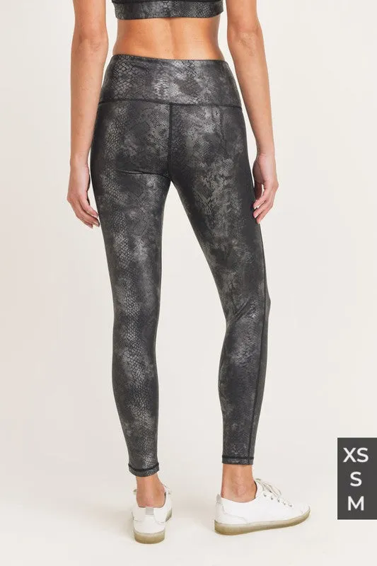 Raw Moda Black Grey Snake Foil Print Highwaist Leggings