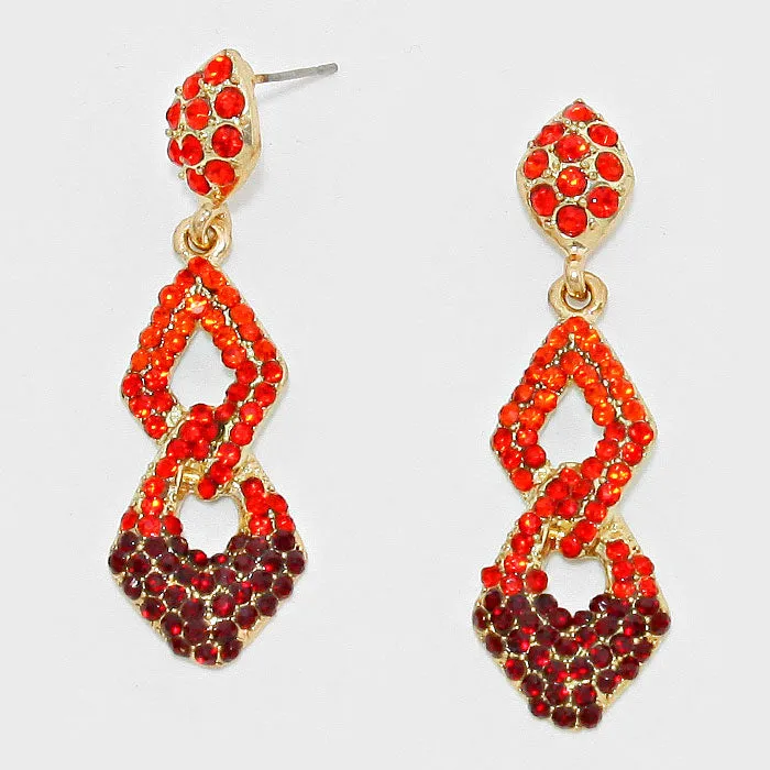 Red Ombre Crystal Rhinestone Earrings-M H W ACCESSORIES