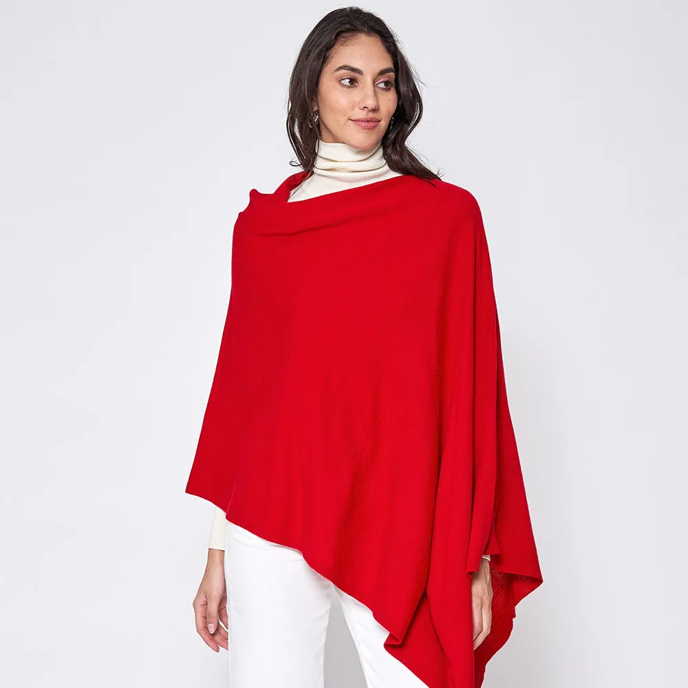 Red Solid Scarf Poncho-M H W ACCESSORIES