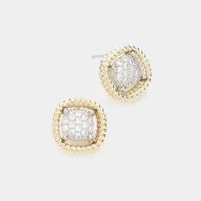 Silver Two Tone CZ Stud Earrings-M H W ACCESSORIES