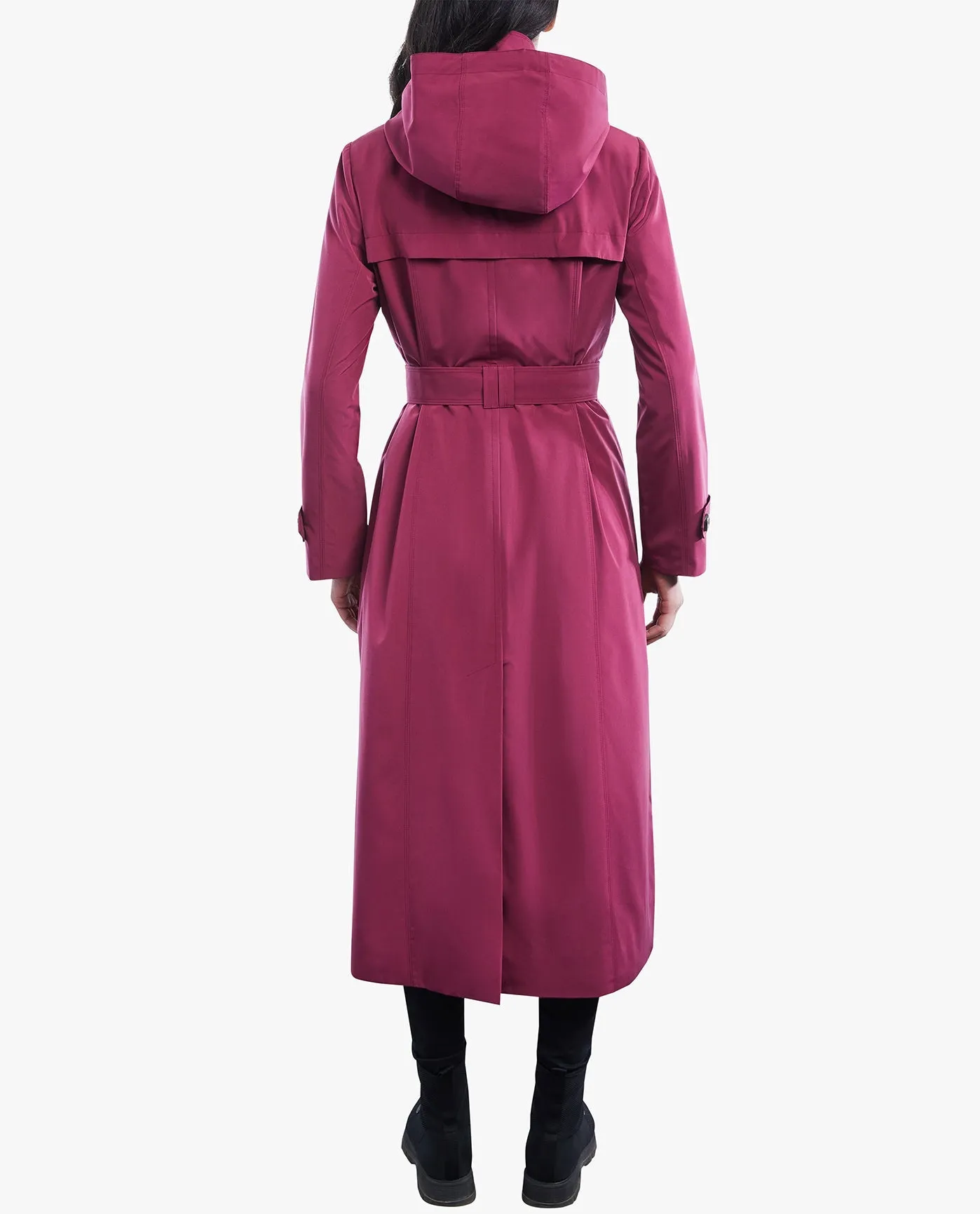 SINGLE BREASTED BUTTON FRONT HOODED MAXI TRENCH WITH BELT