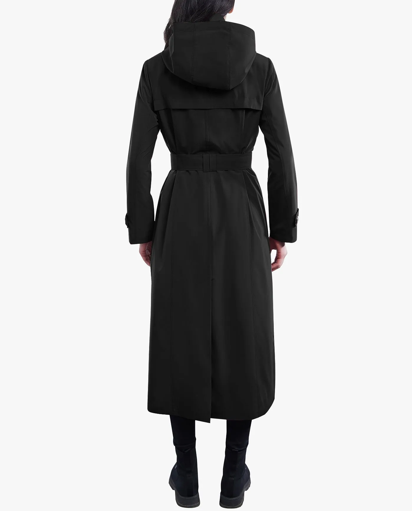 SINGLE BREASTED BUTTON FRONT HOODED MAXI TRENCH WITH BELT