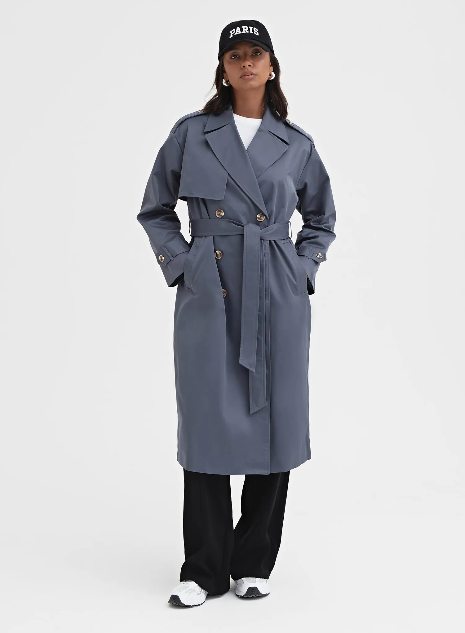 Slate Blue Belted Trench Coat - Lille