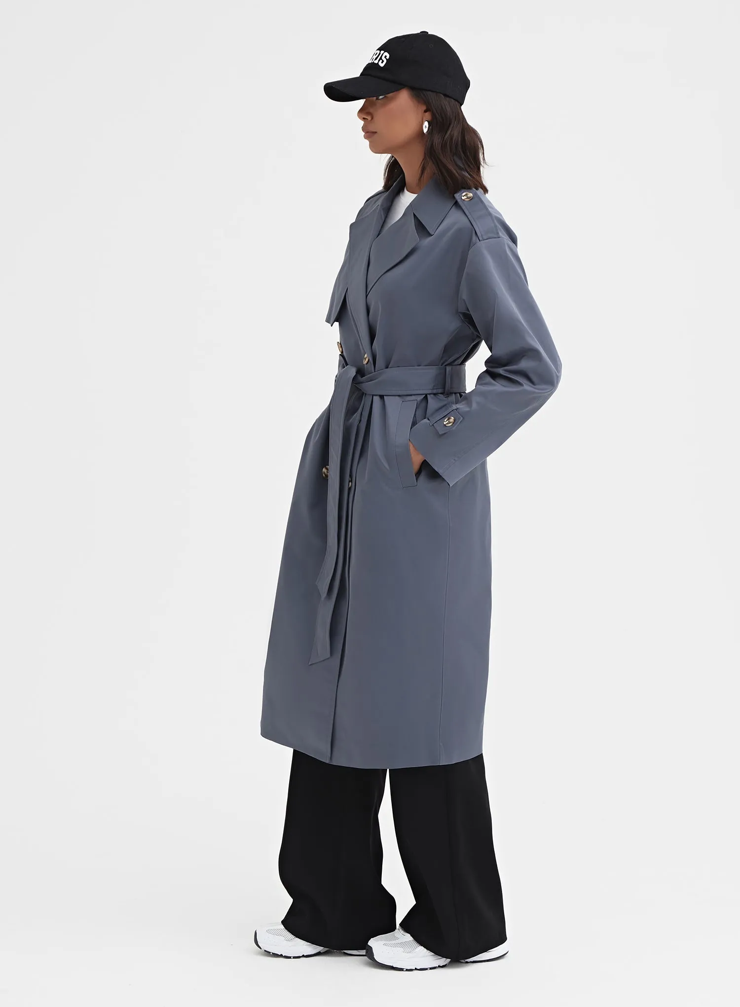 Slate Blue Belted Trench Coat - Lille