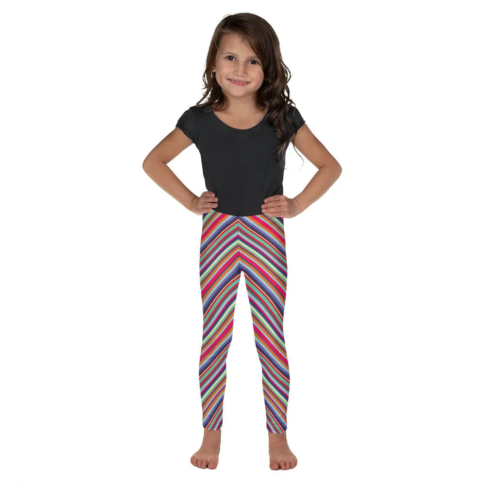 Spring Diagonal Rainbow Stripe Kid's Leggings, Toddler, Girls and Boys Matching Family Outfits