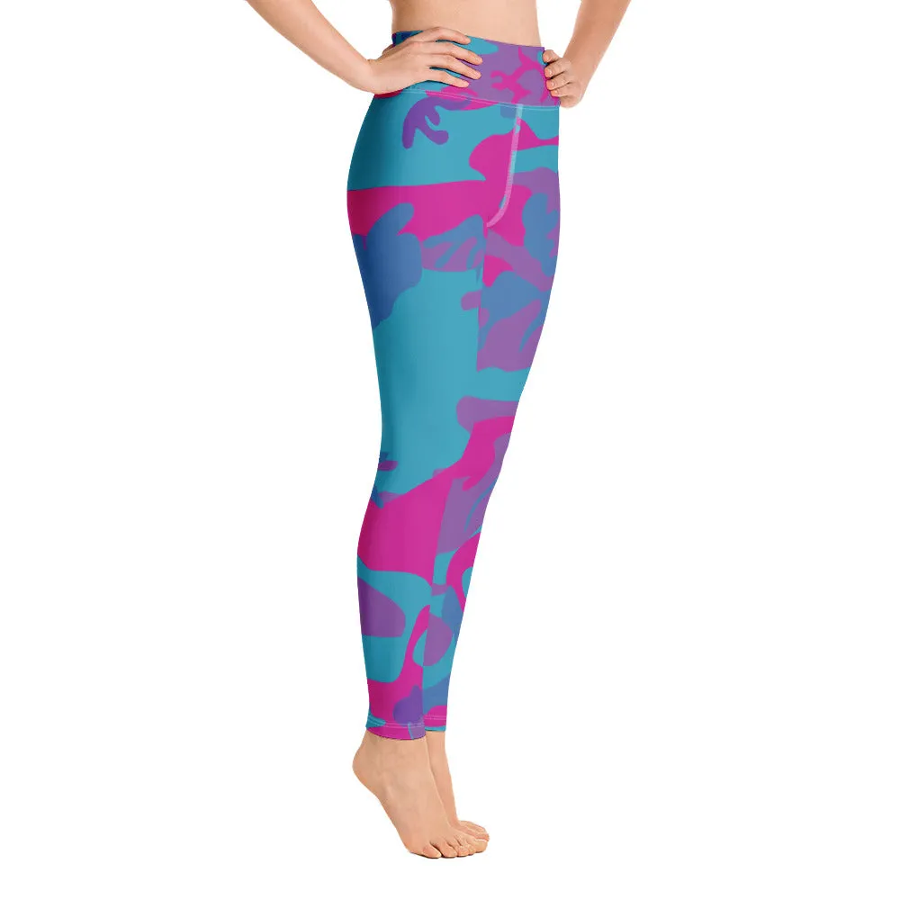 Teal, Purple and Hot Pink Camouflage Yoga Leggings