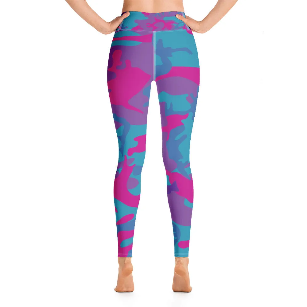 Teal, Purple and Hot Pink Camouflage Yoga Leggings