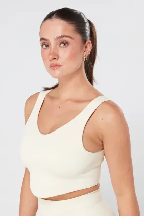 Twill Active Rib Dip Hem Sports Bra - CREAM