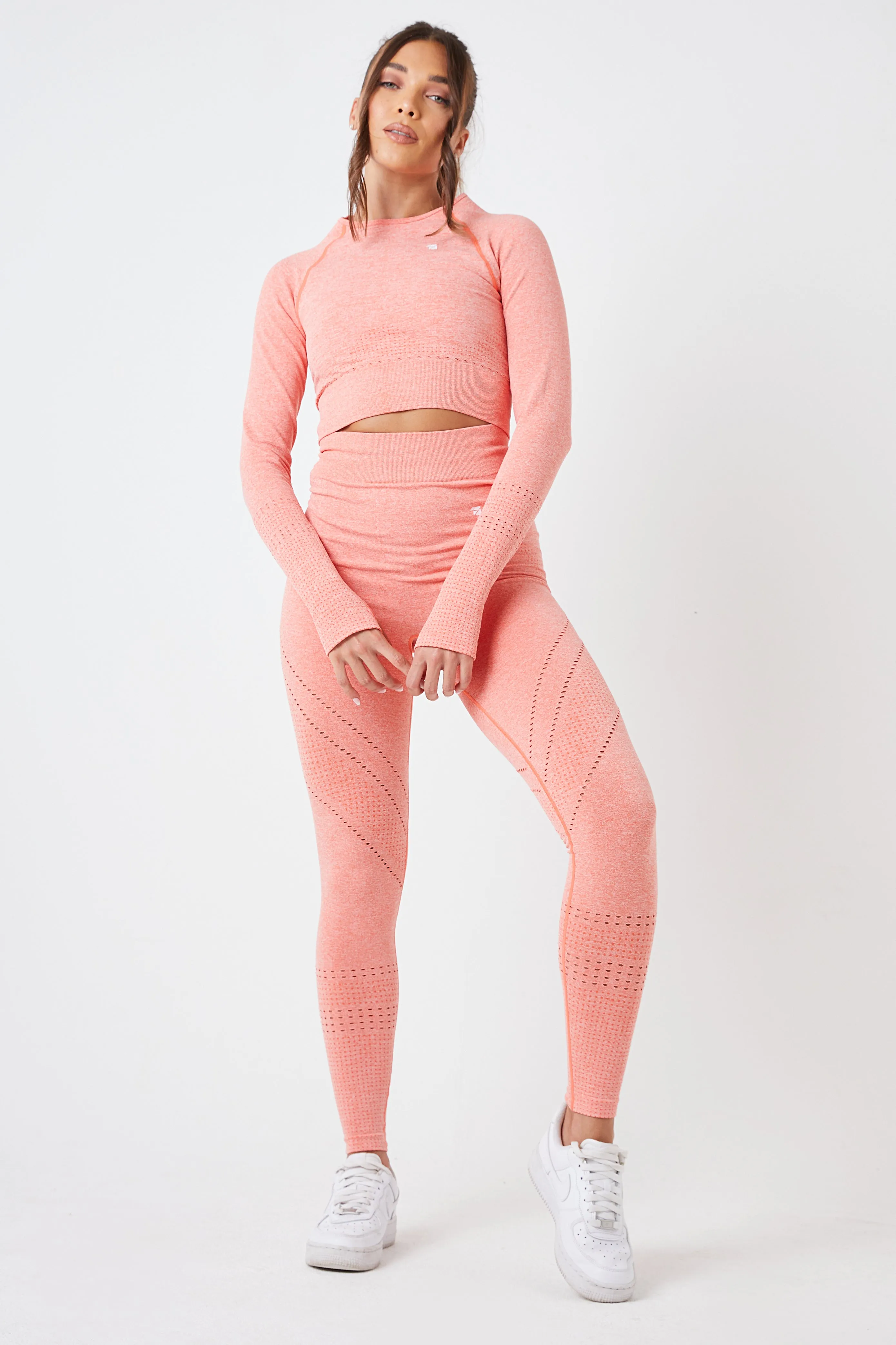 Twill Active Seamless Marl Laser cut Leggings - Coral