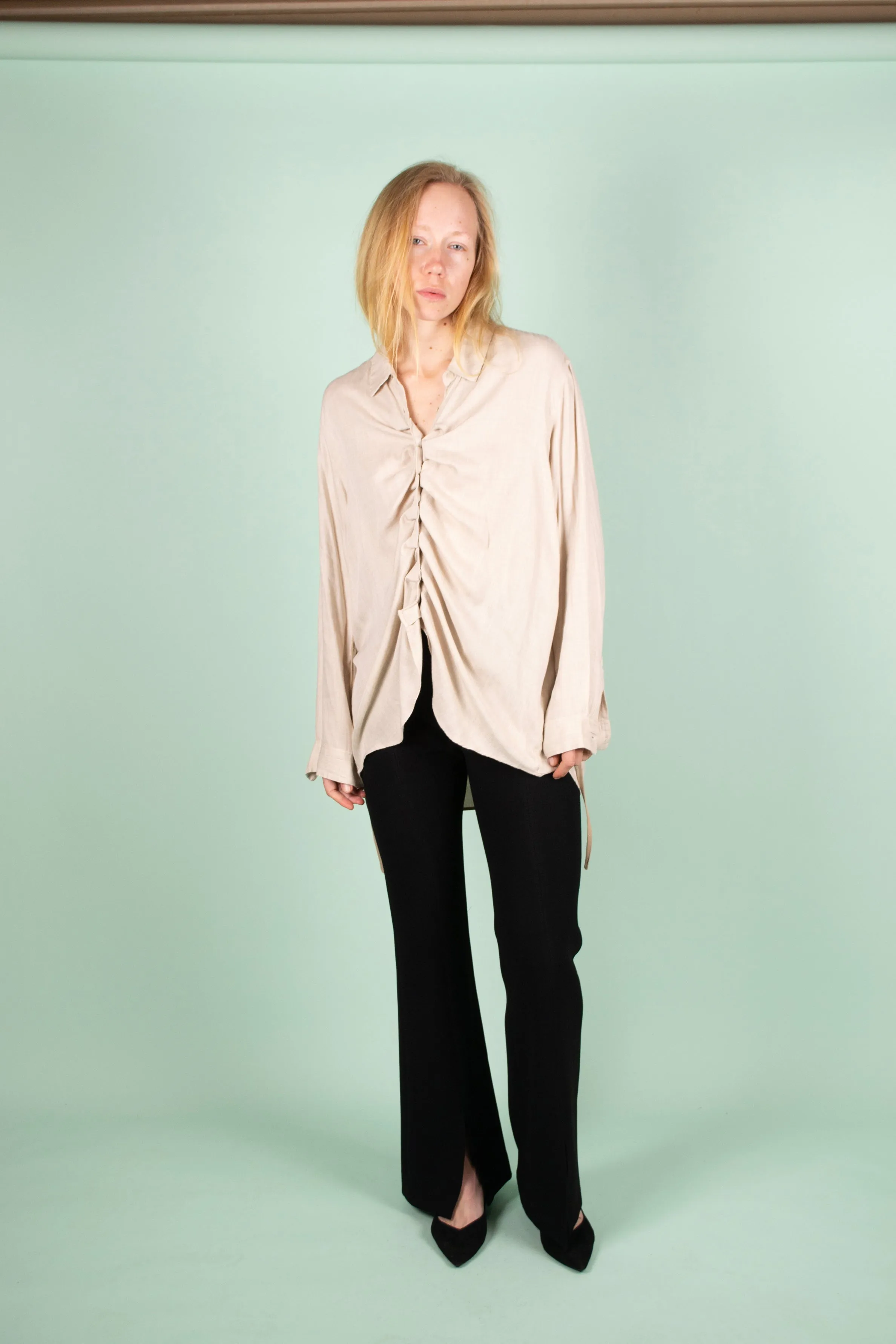 Upcycled Ruched Cream Shirt - One Size