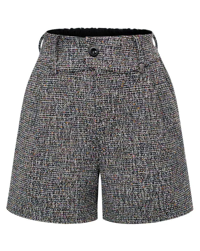 Vintage Tweed Shorts Elastic Waist Mid-Thigh Length Shorts