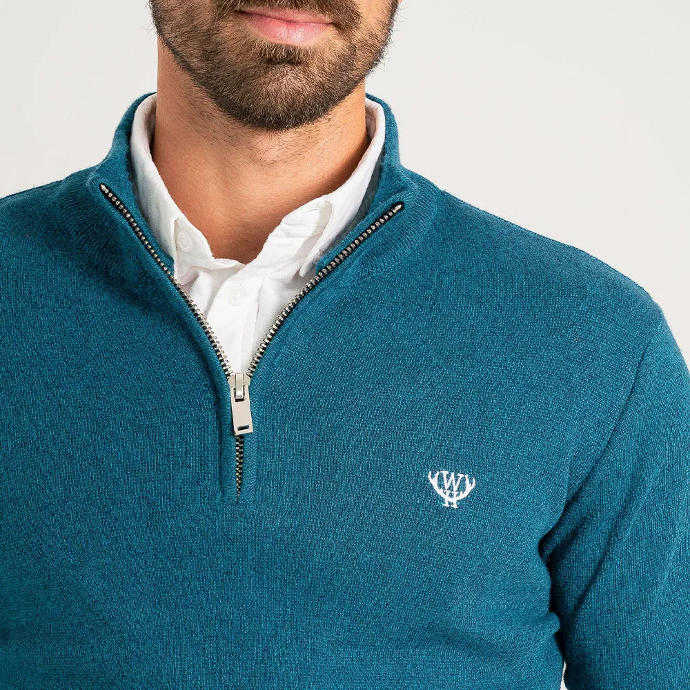 Walker & Hunt - Saxony Blue Knitted 1/4 Zip