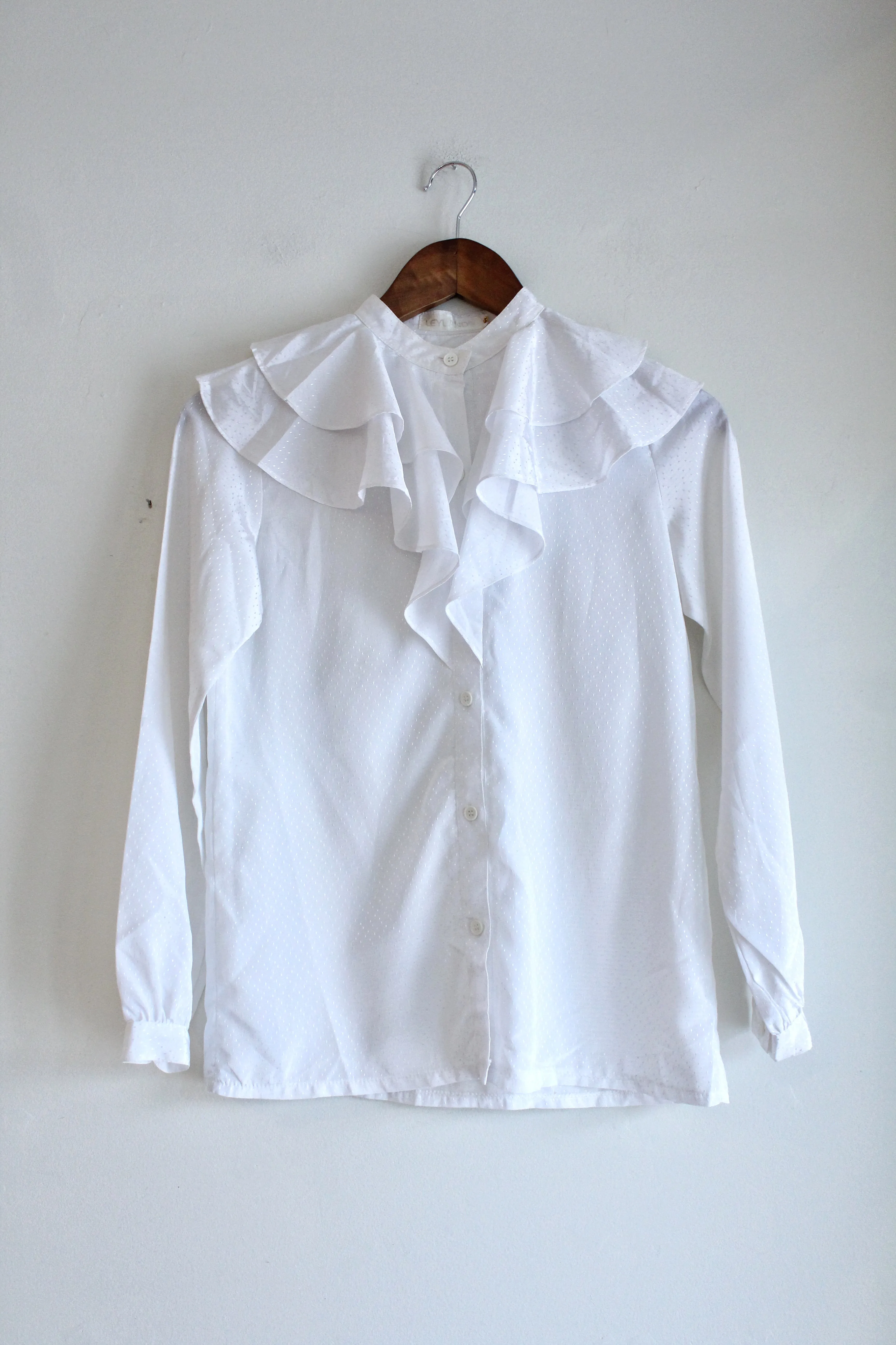 White Swiss Dot Ruffle Vintage Blouse