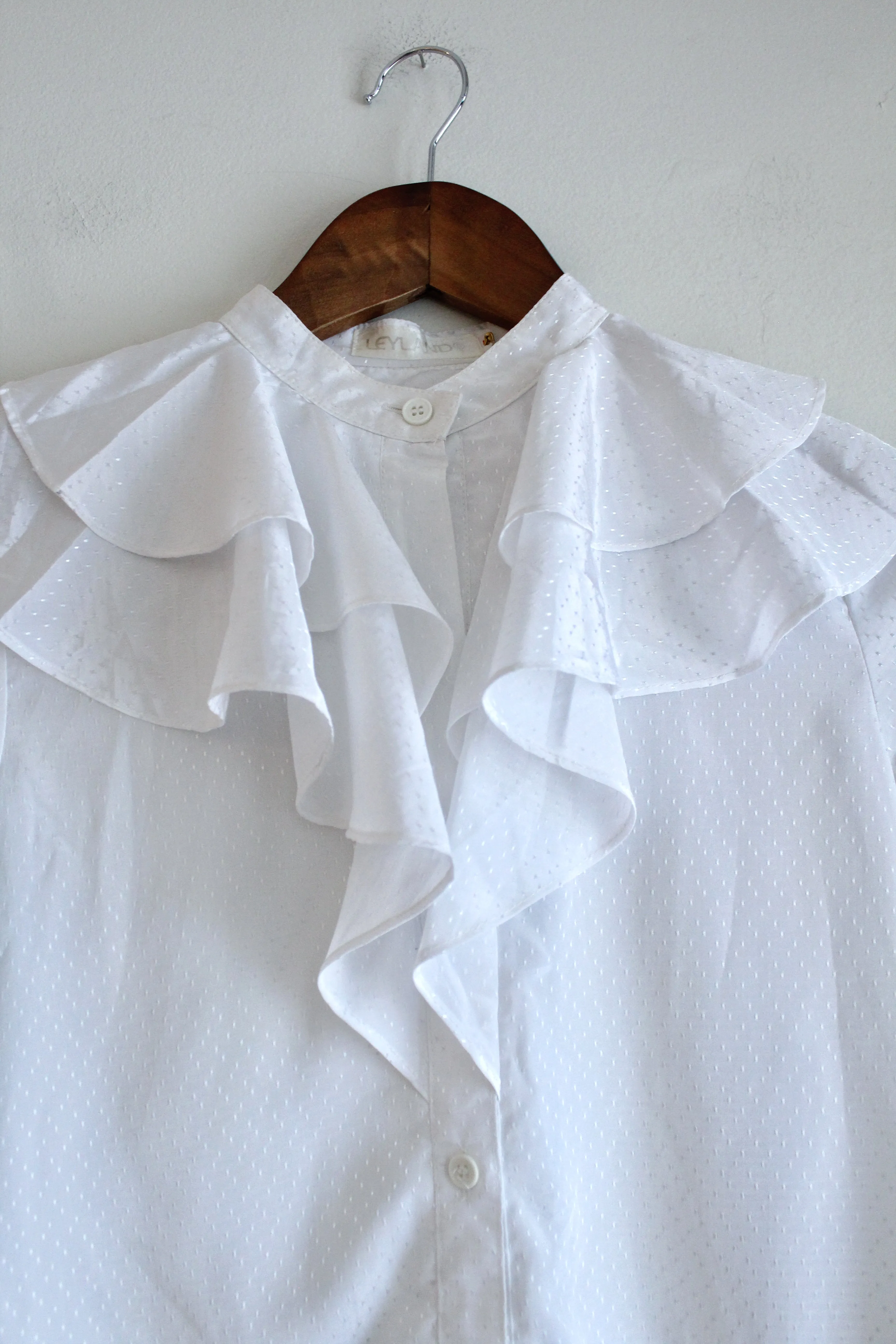 White Swiss Dot Ruffle Vintage Blouse