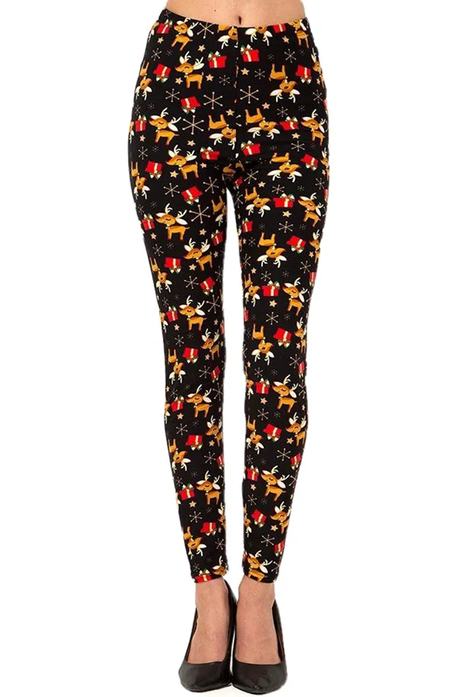 Women's 3X 5X Christmas Cute Reindeer Snowflake Pattern Print Leggings