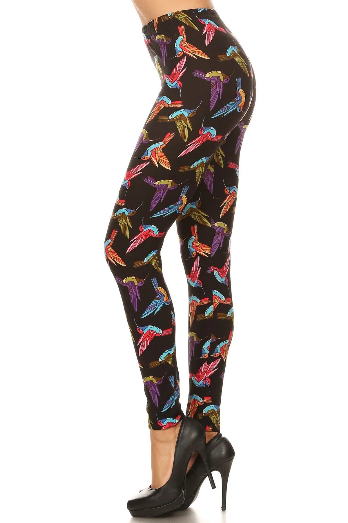 Women's 3X 5X Hummingbird Pattern Printed Leggings