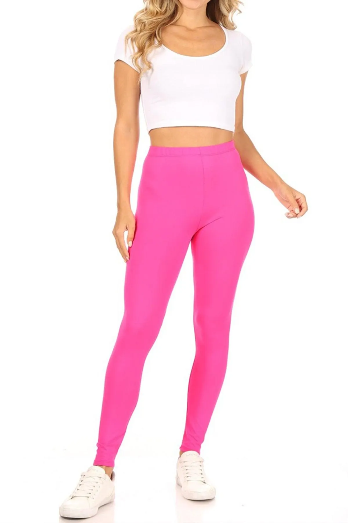 Women's Casual Solid Full Length Leggings Elastic Waistband