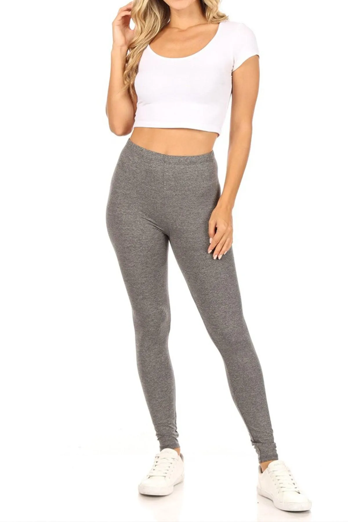 Women's Casual Solid Full Length Leggings Elastic Waistband