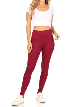 Women's Casual Solid Full Length Leggings Elastic Waistband