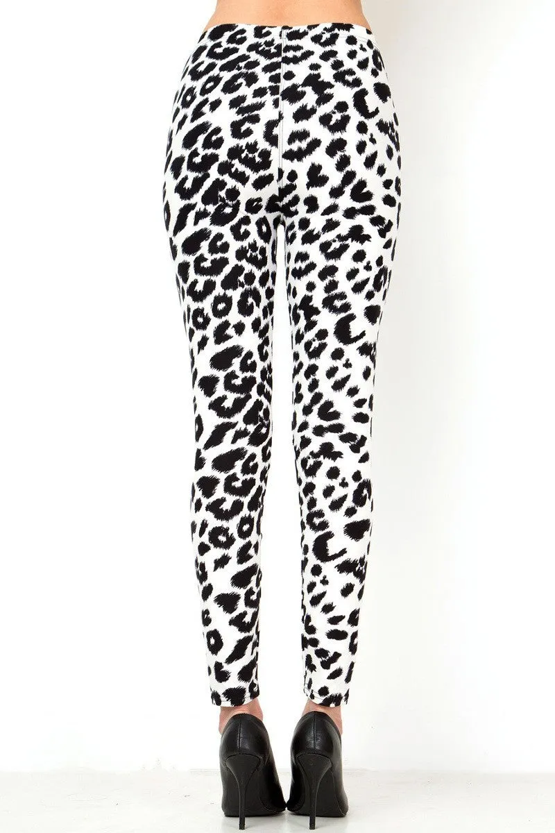 Women's Regular B&W Leopard Animal Skin Pattern Printed Leggings