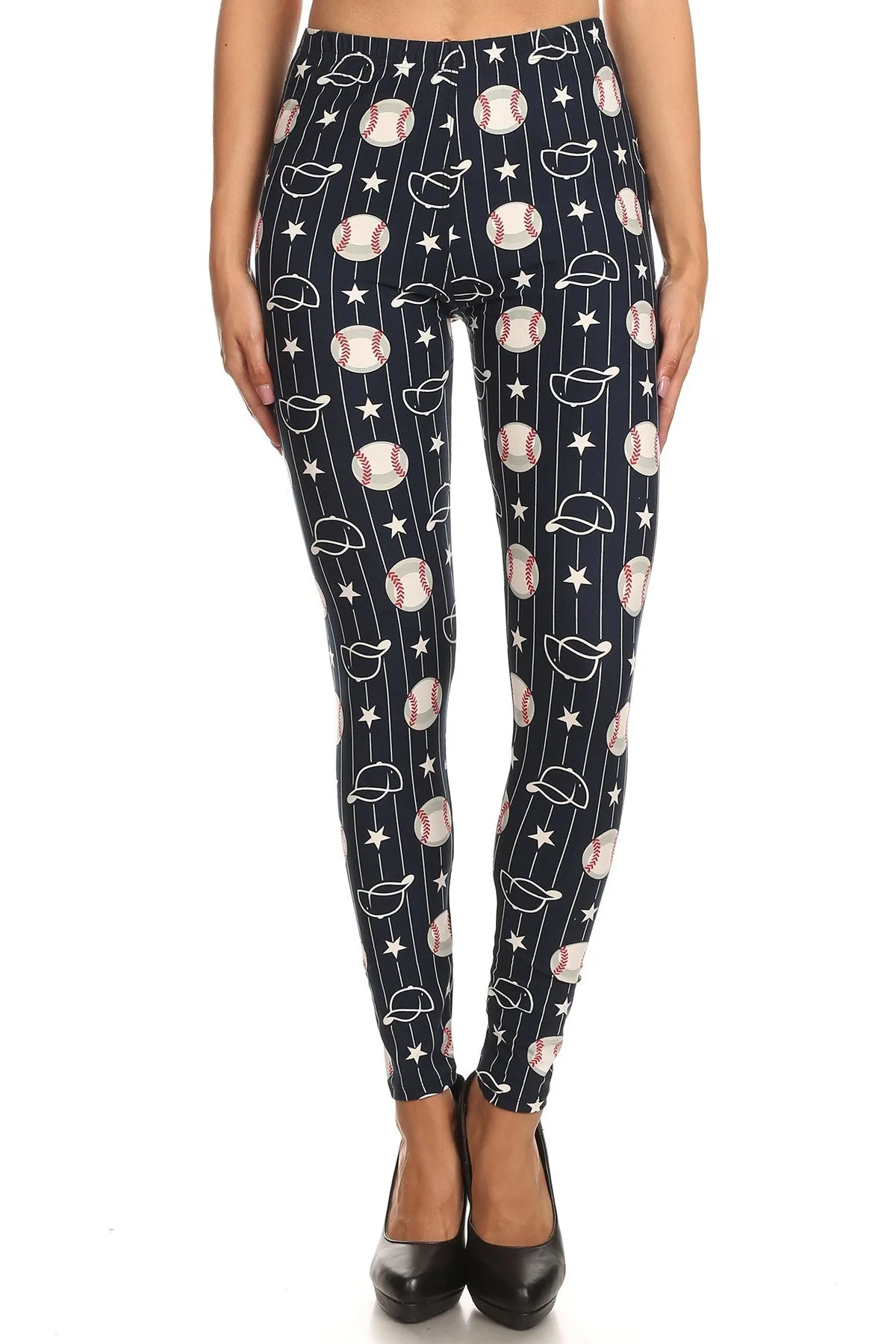 Women's Regular Baseball Ball & Cap Pattern Printed Leggings