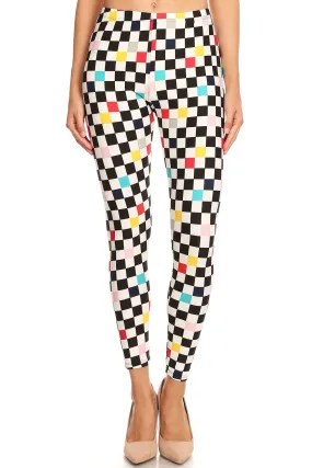 Women's Regular Colorful Checkered Pattern Printed Leggings