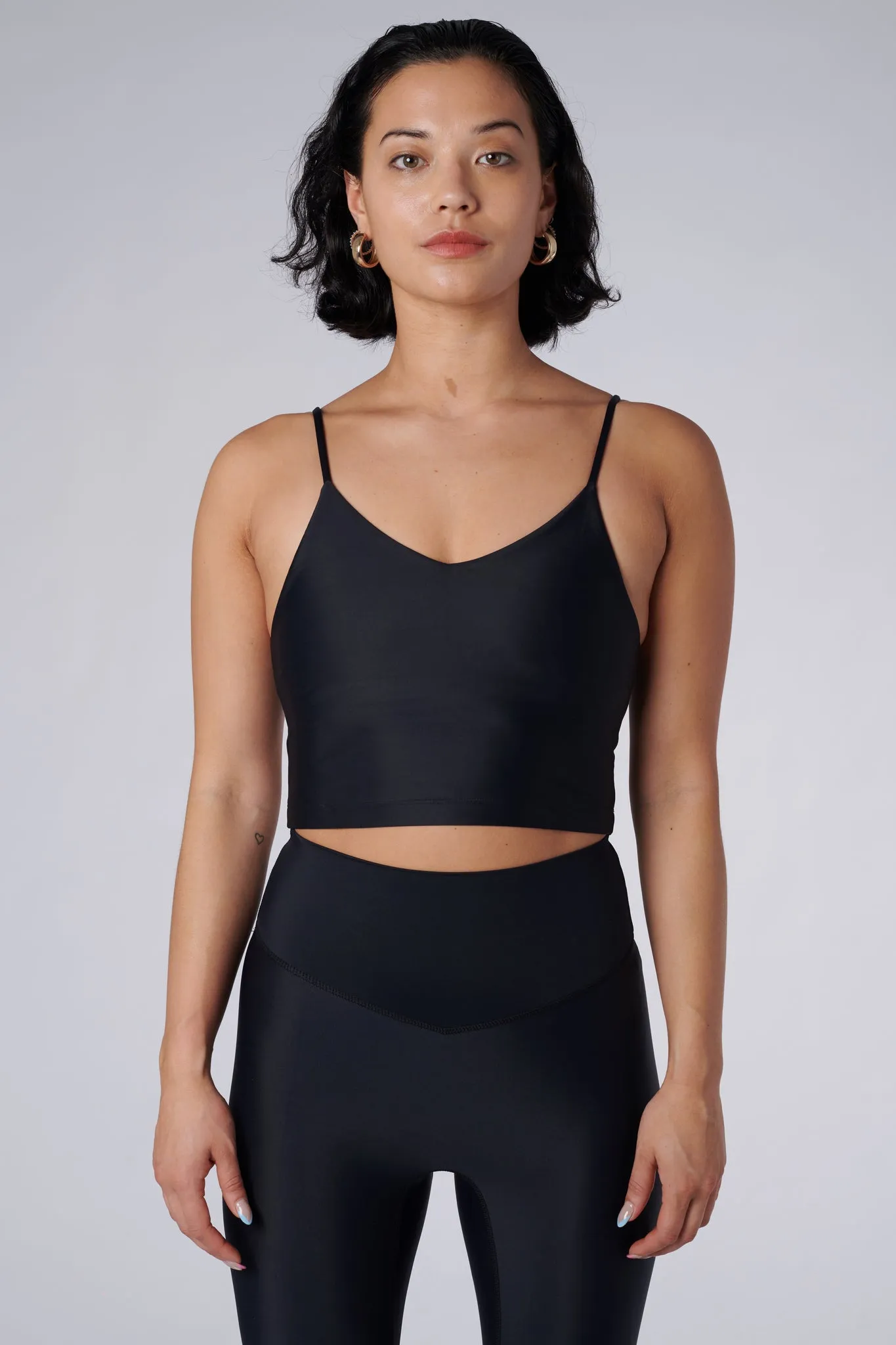 Zuli Thin Strap Crop Top | Recycled Nylon | Black